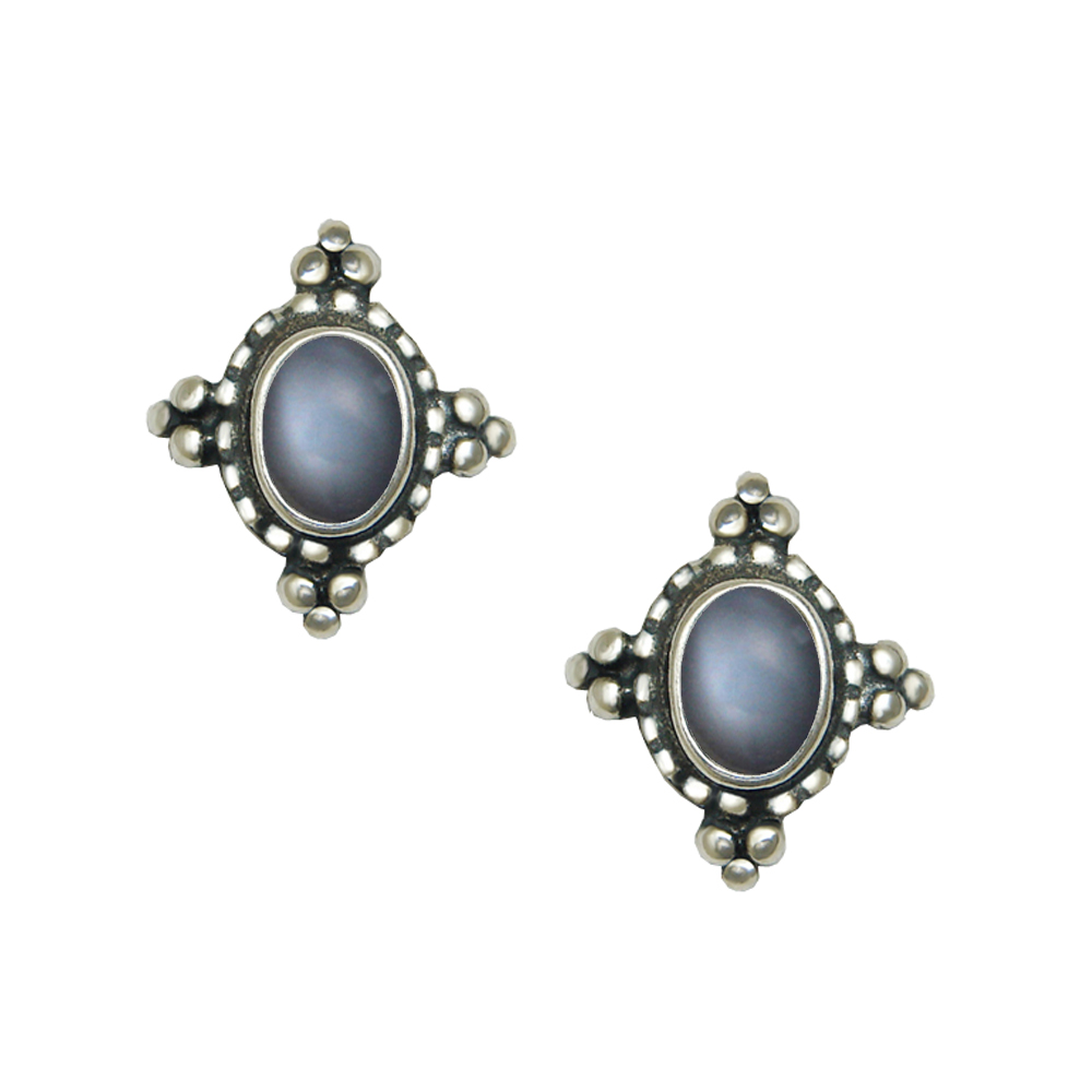 Sterling Silver Little Grey Moonstone Post Stud Earrings